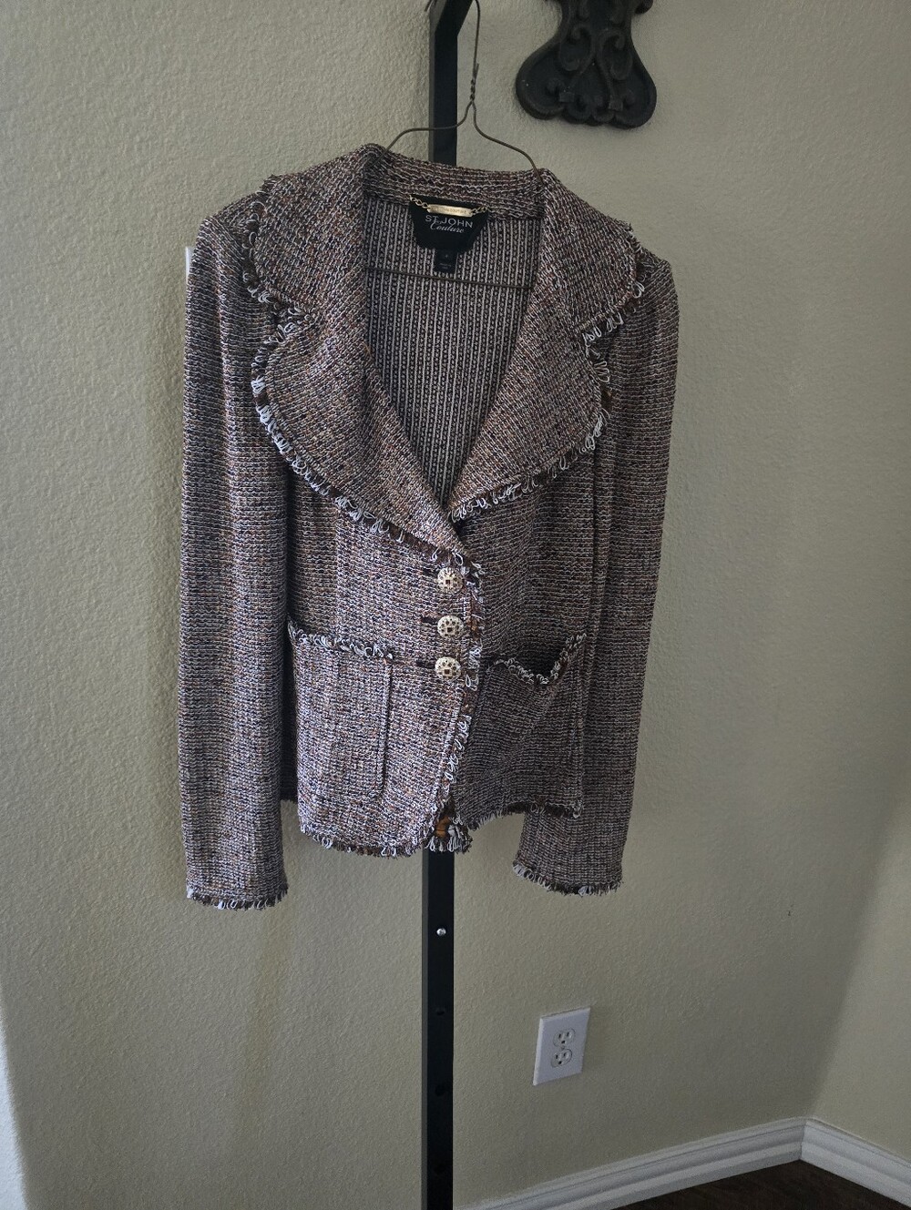 St. John Couture Tweed Bouclé Fringe Jacket - M